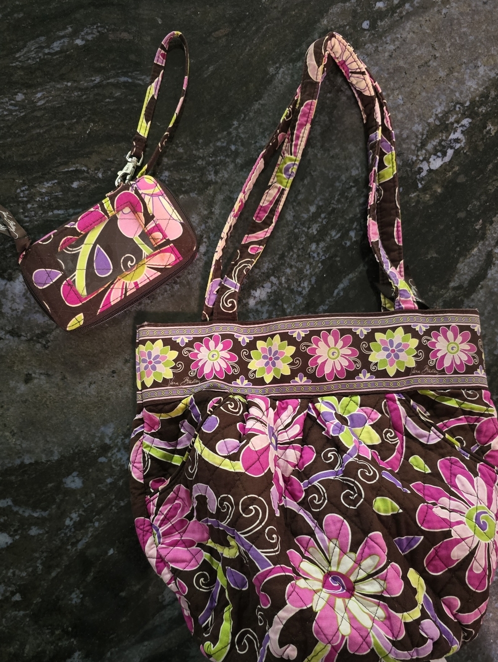 Vera Bradley Retired Betsy Tote Bag & Matching Zip ID Wallet Set – Purple Punch